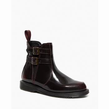 Dr Martens Flora Arcadia Kožené Buckle - Bordove Chelsea Cizmy Damske, D327SK